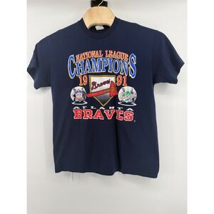 Rare Single Stitch 1991 Atlanta Braves NL Champs Stedman T Shirt Mens XL